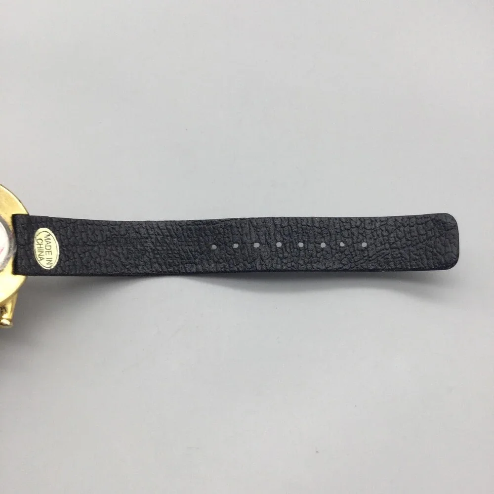 French Horn Hidden Dial Womens Watch 36mm Gold Tone Black Strap New Battery